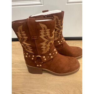 Womens Sun + Stone Norahhf Russet MC Boots Faux Suede With Gold Embroidery